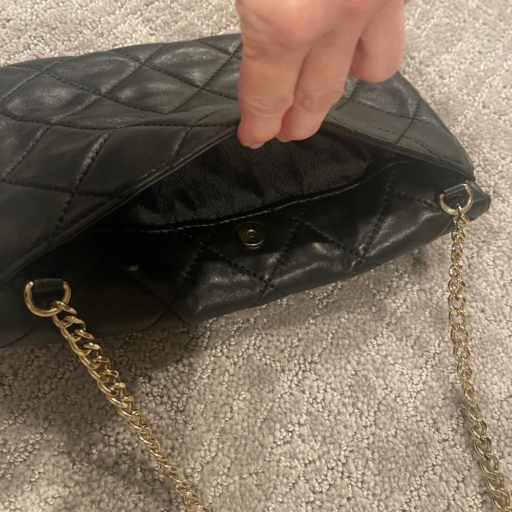 Michael Kors Black Quilted Shoulder Bag with Gold Chain Strap, Small Size 10”x7”